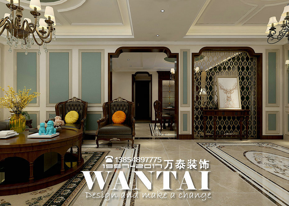泰安装修-泰安润英美庐380平古典美式风格别墅装修案例（图ZMTE1NzYwODMy） - 家装设计 - 站酷设计师泰安小丁装修原创素材 - 站酷ZCOOL