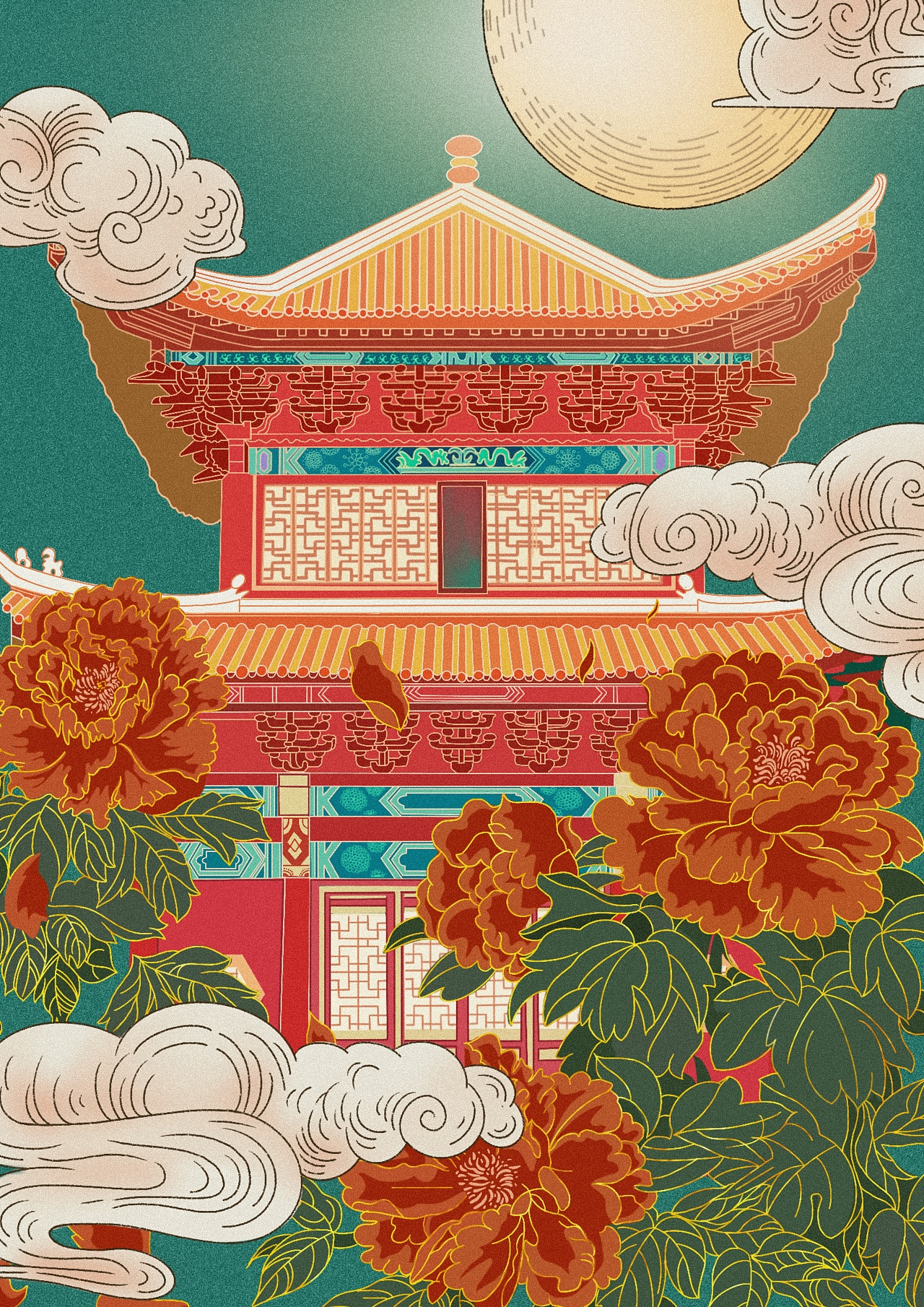 中国风建筑系列插画设计