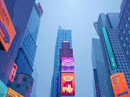 纽约街道下着小雪
