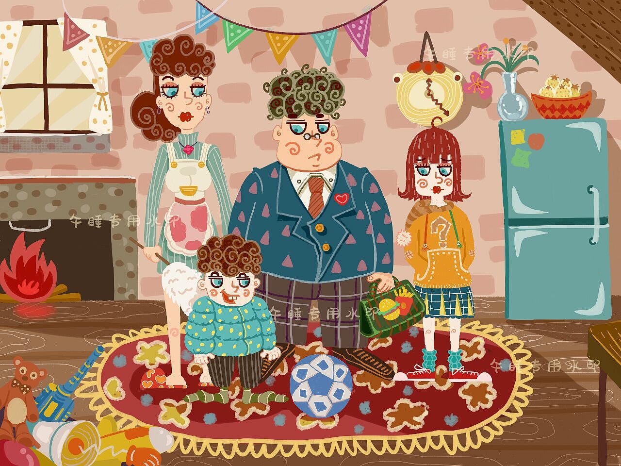 画的我和我家人|插画|创作习作|午睡还是晚睡_原创作品-站酷zcool