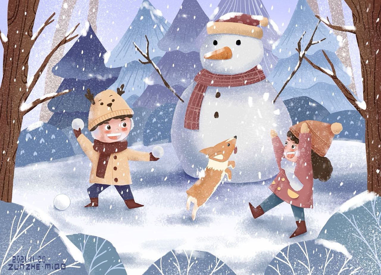这个冬天,希望能和孩子们打打雪仗|插画|儿童插画|zunze点miao - 原创