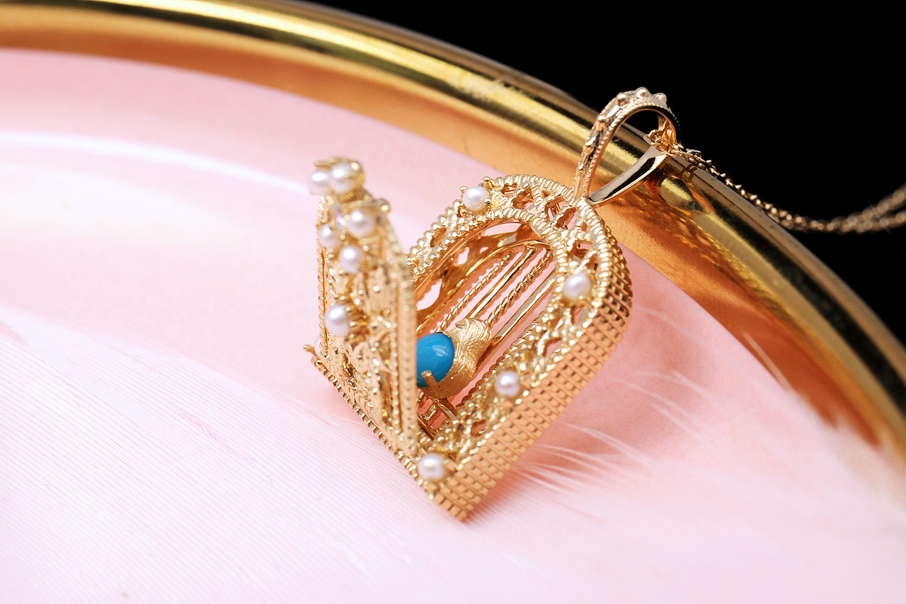 珠宝摄影 K金鸟笼吊坠 日工精致工艺