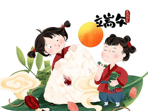 端午节可爱娃娃与粽子插画