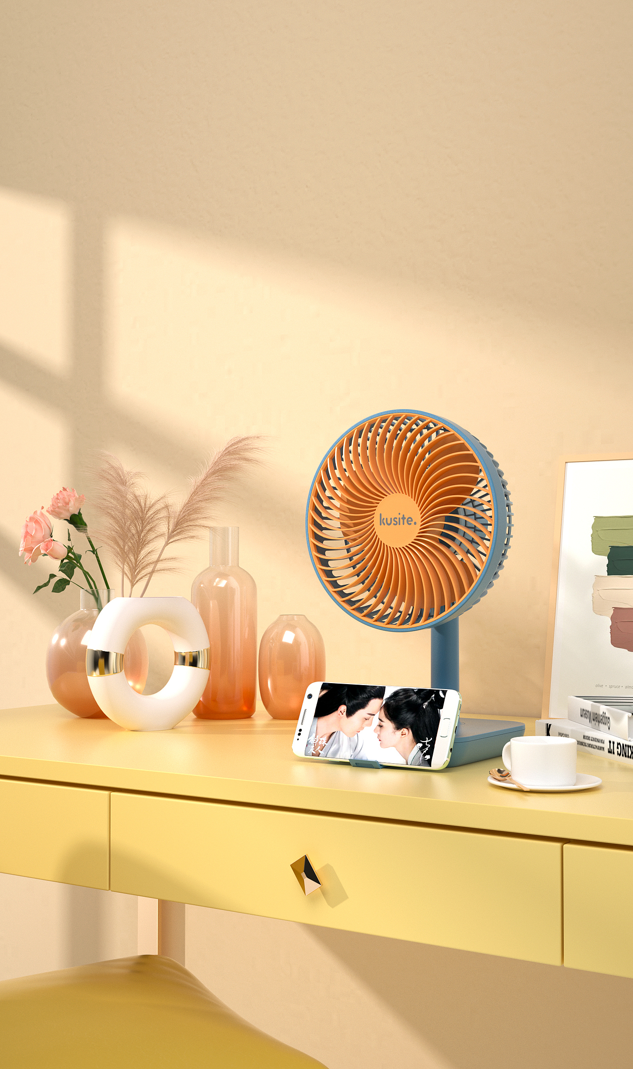 工作中的风扇、取暖器以及自己业余时间的练习产品渲染