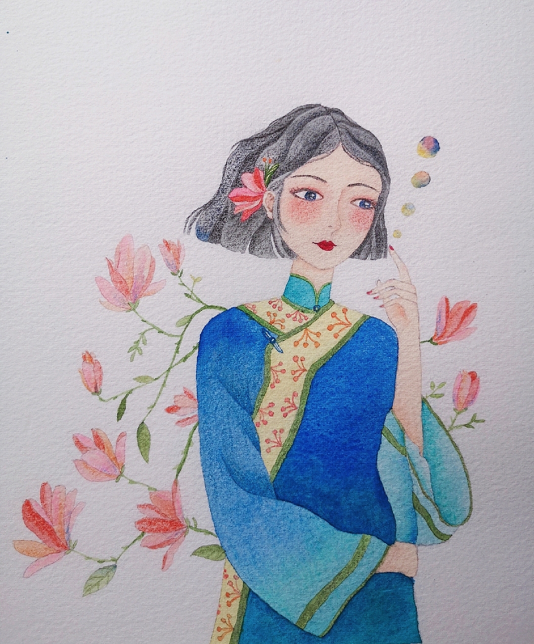 旗袍少女之玉.蓝（图ZMTgyOTU2NTEy） - 艺术插画 - 站酷设计师Lesley冬青树原创素材 - 站酷ZCOOL