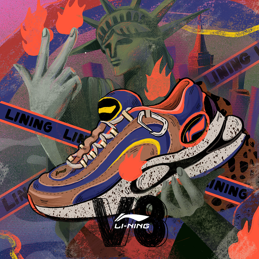 中国李宁 v8跑鞋 创意插画