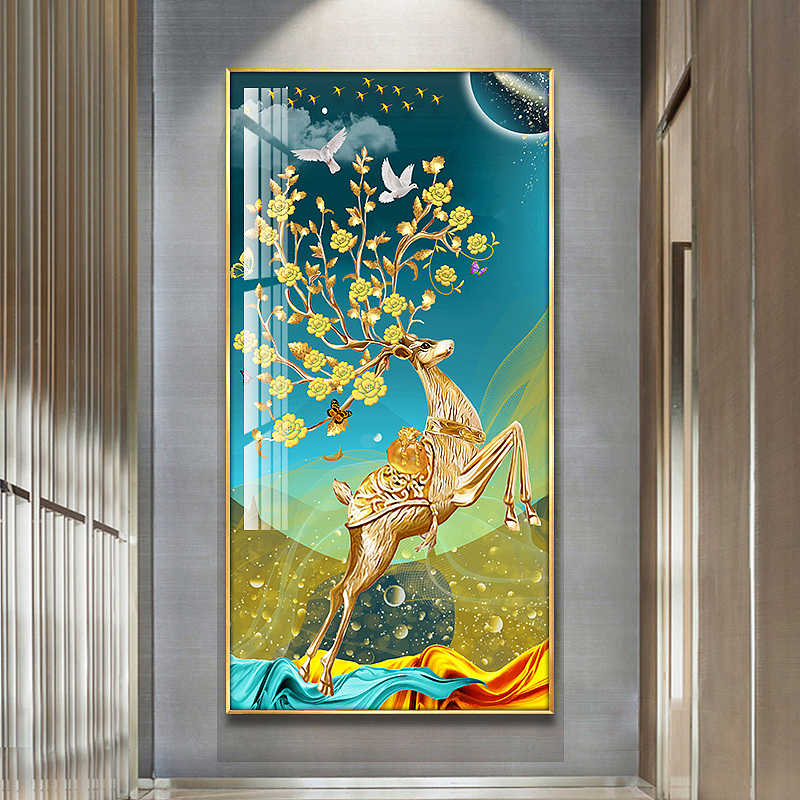 金鹿送福装饰画画芯设计（图ZMjYwMzMwNjE2） - 图案 - 站酷设计师艳子王原创素材 - 站酷ZCOOL