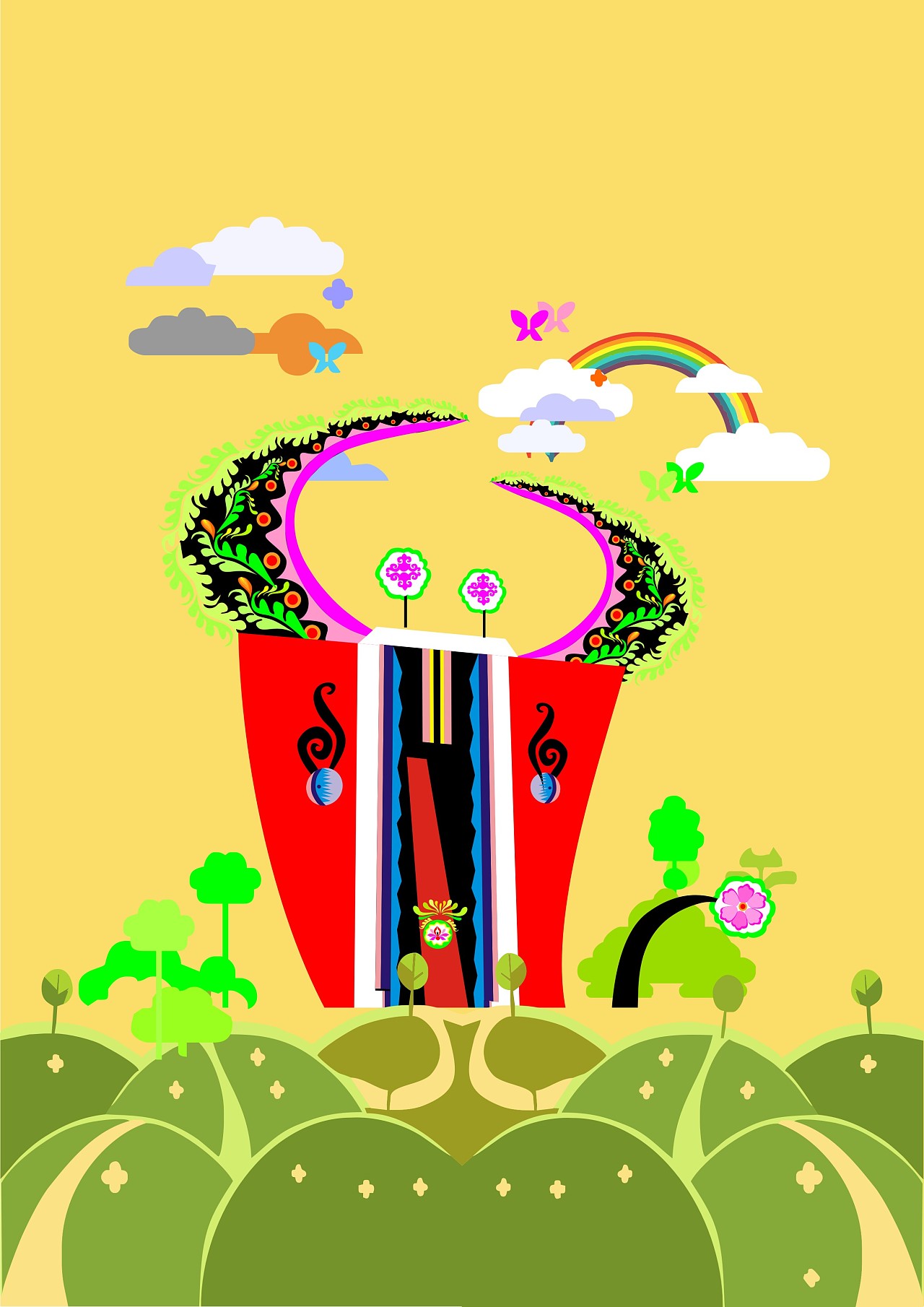 凤翔泥塑,把陕西凤翔泥塑了的元素提取出来重新设计,把牛夸张卡通画