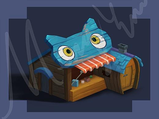 三维游戏手绘场景-大眼Q版房子