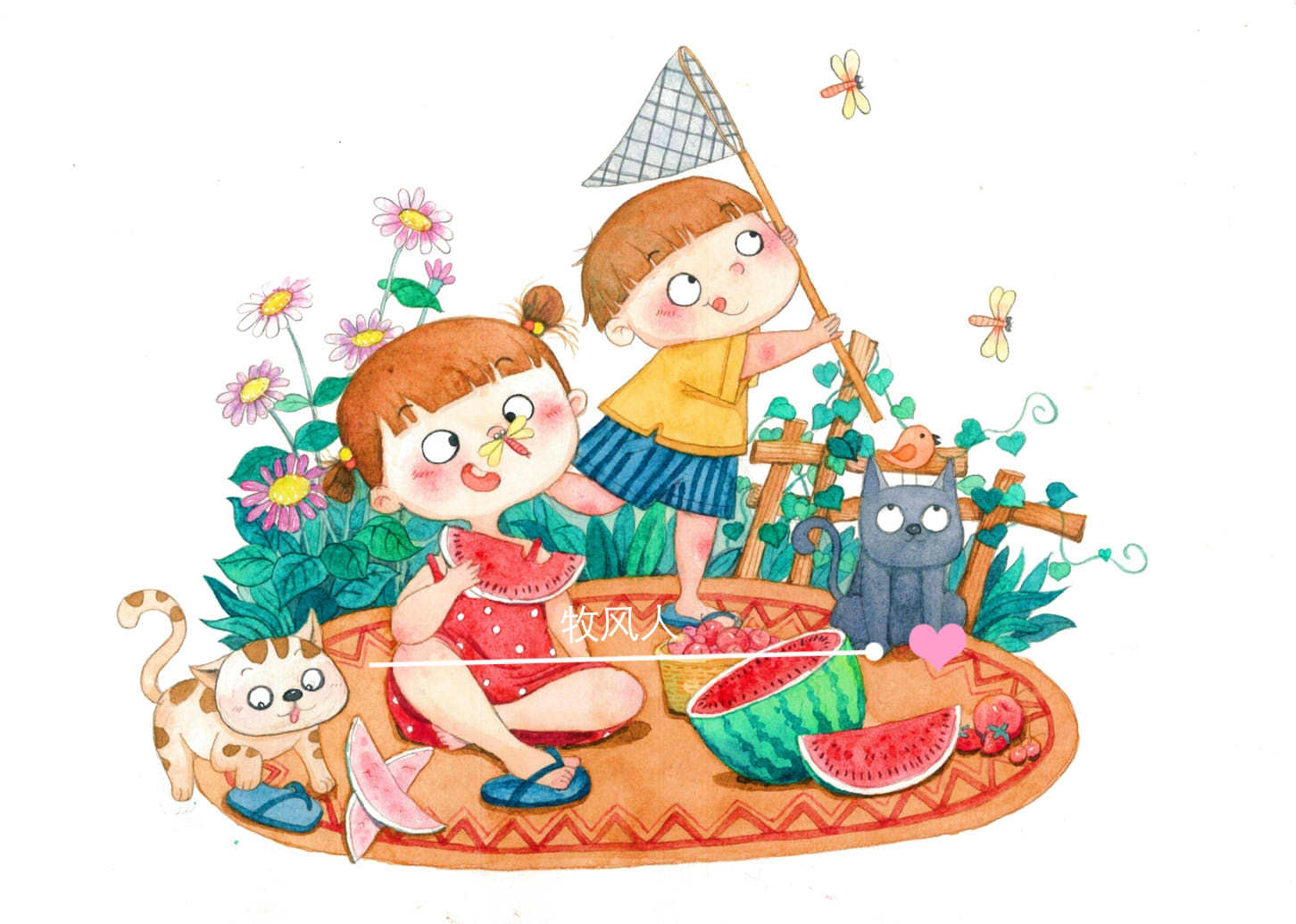 记忆中的夏天,扫描出来好多细节颜色没有了|插画|儿童插画|牧风人1