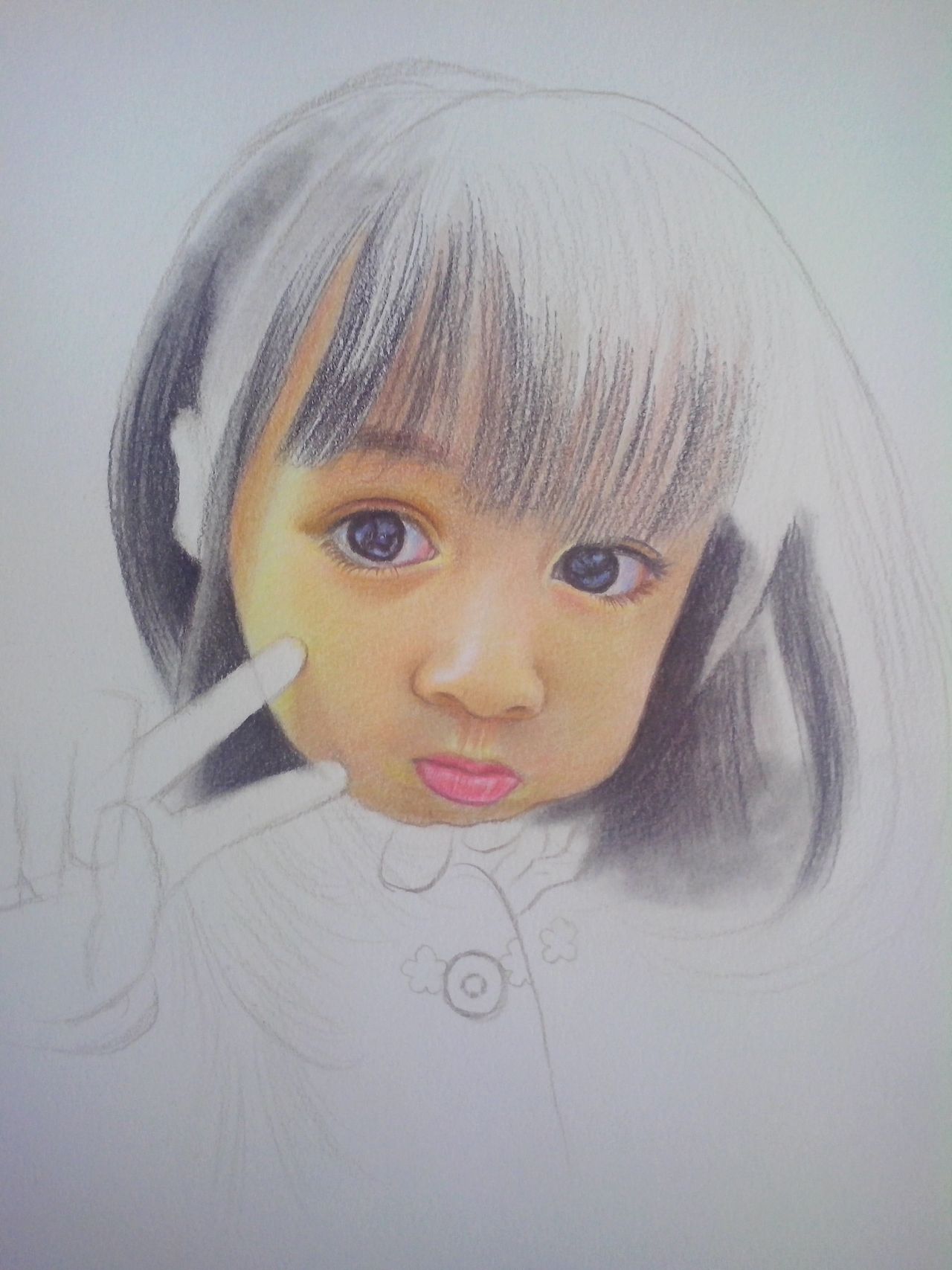 彩铅《卖萌的剪刀手~》,附步骤图~