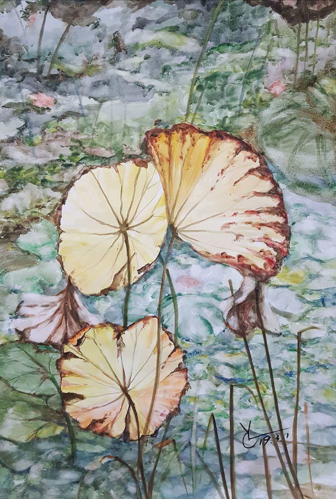 水彩秋之荷塘作者果酱女王俞果