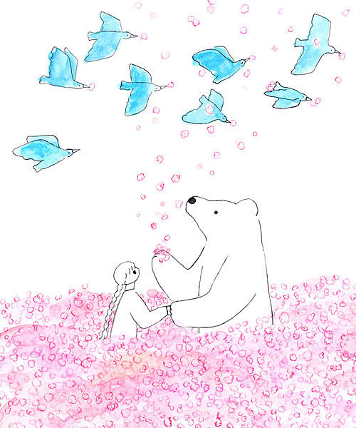 粉色樱花日系水彩插画|治愈系锁屏壁纸