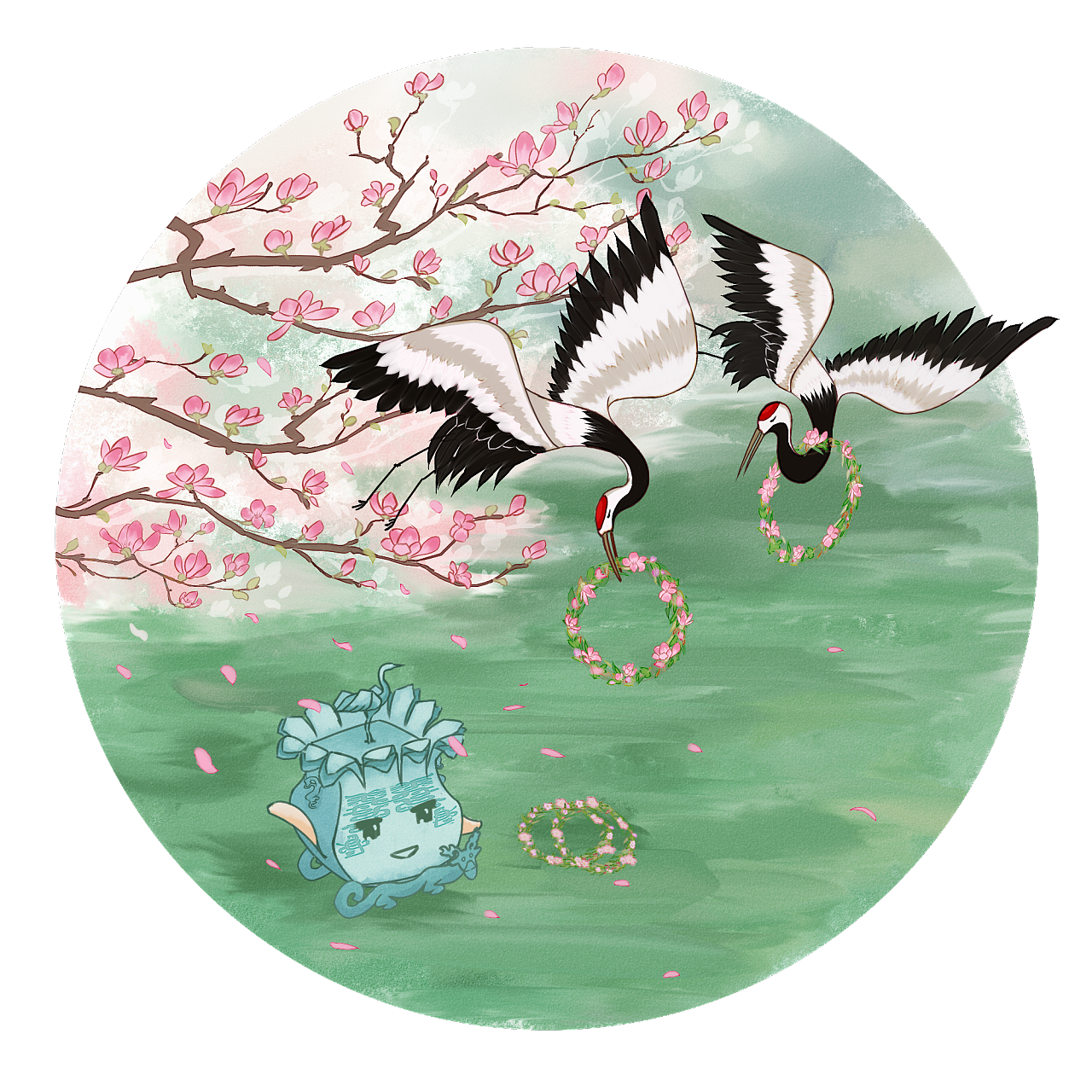 莲鹤方壶形象ip插画设计