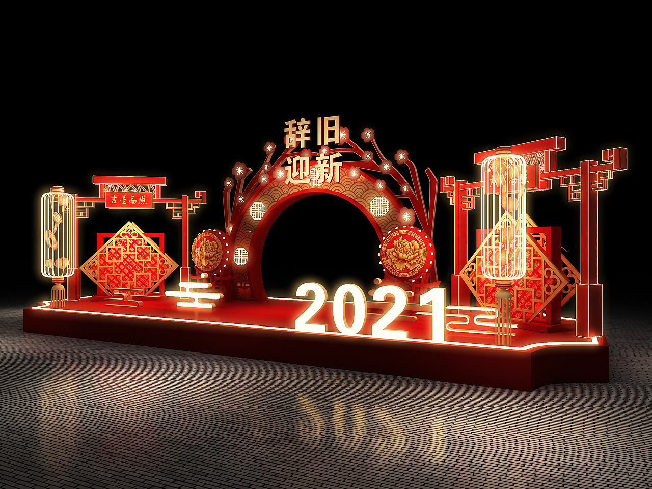 3D设计效果图▪中式2021年新春专用美陈DP拍照打卡点（图ZMjM4OTUxODI0） - 场景 - 站酷设计师艾蓝木子原创素材 - 站酷ZCOOL