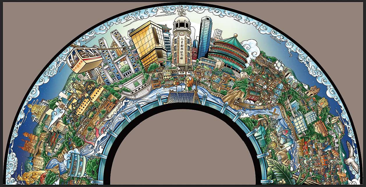 重庆九区扇面|插画|其他插画|花爷爷秦伟 - 原创