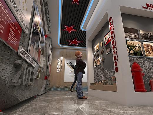 消防廉政党建企业文化展馆展厅3D效果图cad施工图