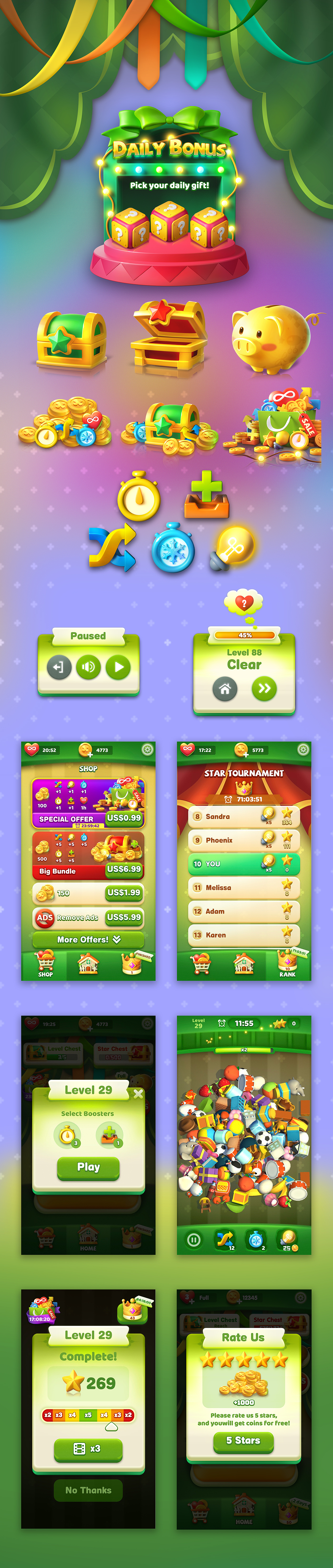 Match3DTiles—欧美卡通3D游戏UI