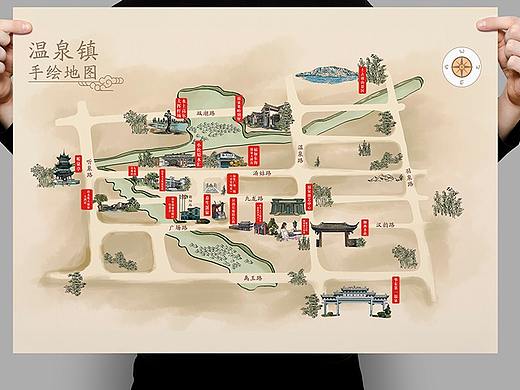 温泉镇旅游手绘地图