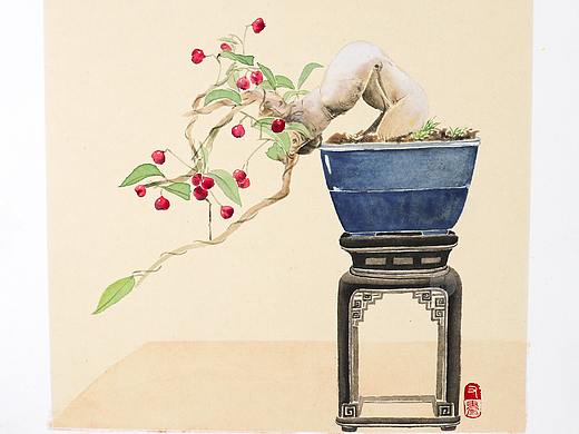 国画——蓝色盆栽绘画步骤分享