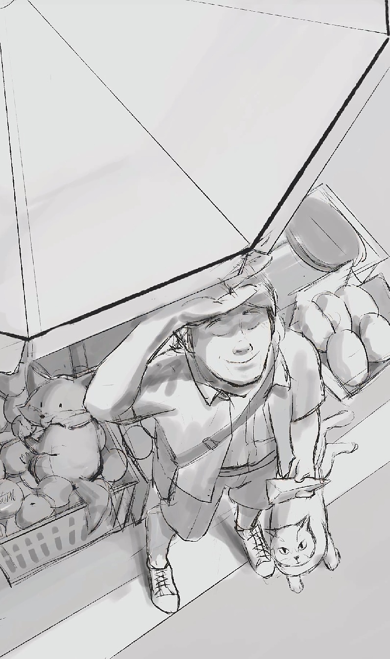 然后找一些参考并试着用黑白稿看看效果