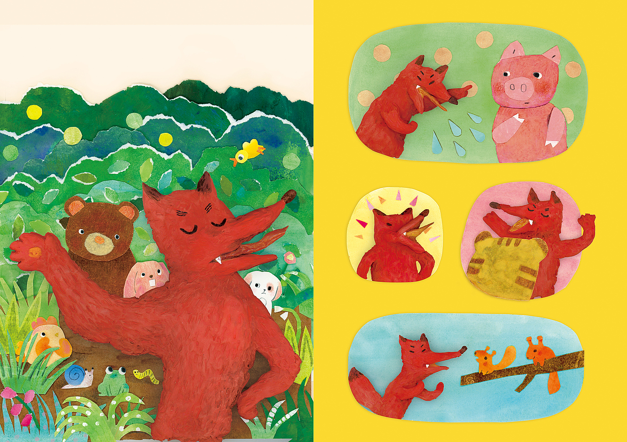 绘本《三只狐狸摘葡萄》|综合材料 手绘拼贴,泥塑