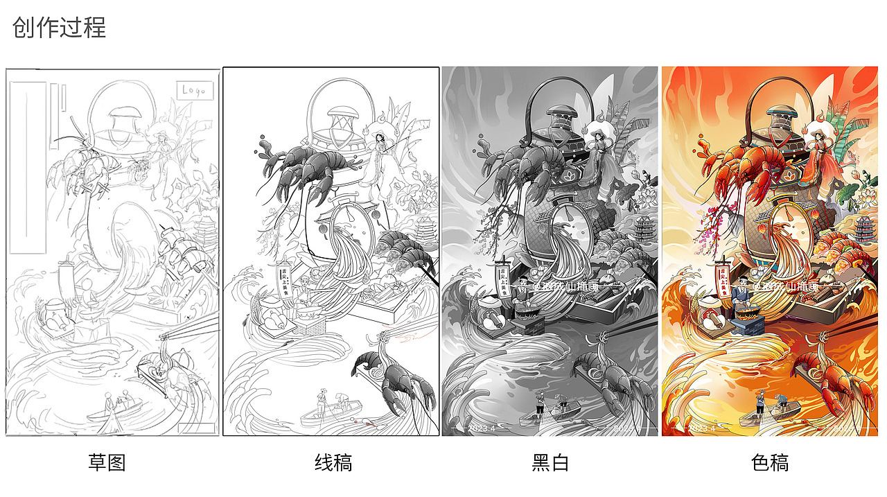国潮美食插画|国潮城市插画海报（图ZMzM2NTczMzI0） - 商业插画 - 站酷设计师浪成仙原创素材 - 站酷ZCOOL