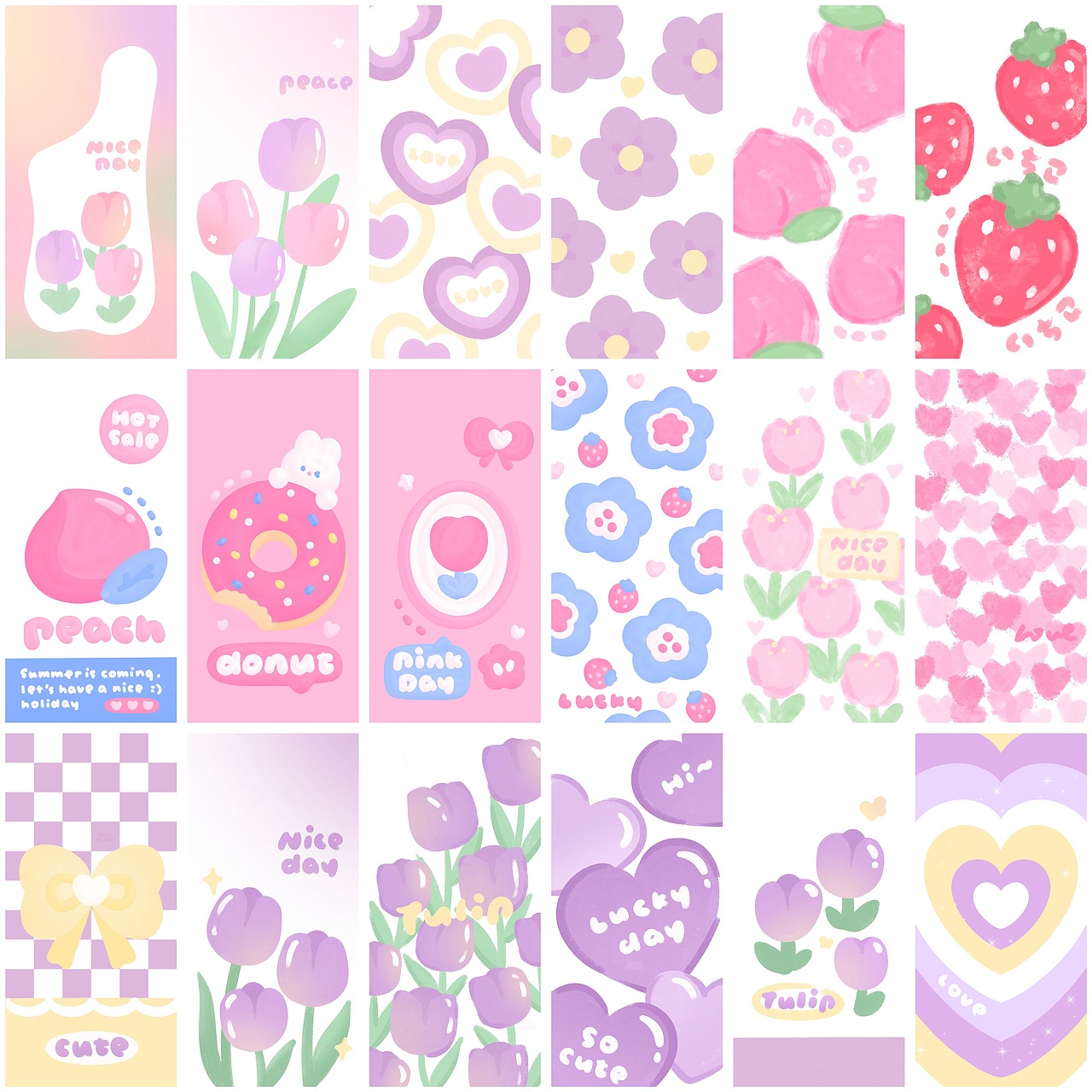 26期 元气少女粉蓝紫郁金香花朵小兔手机壳插画壁纸