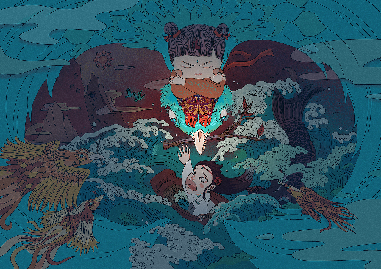 山海经_精卫填海（图ZMTgyNDM1NDIw） - 创作习作 - 站酷设计师阿鲱AFei_wlx原创素材 - 站酷ZCOOL