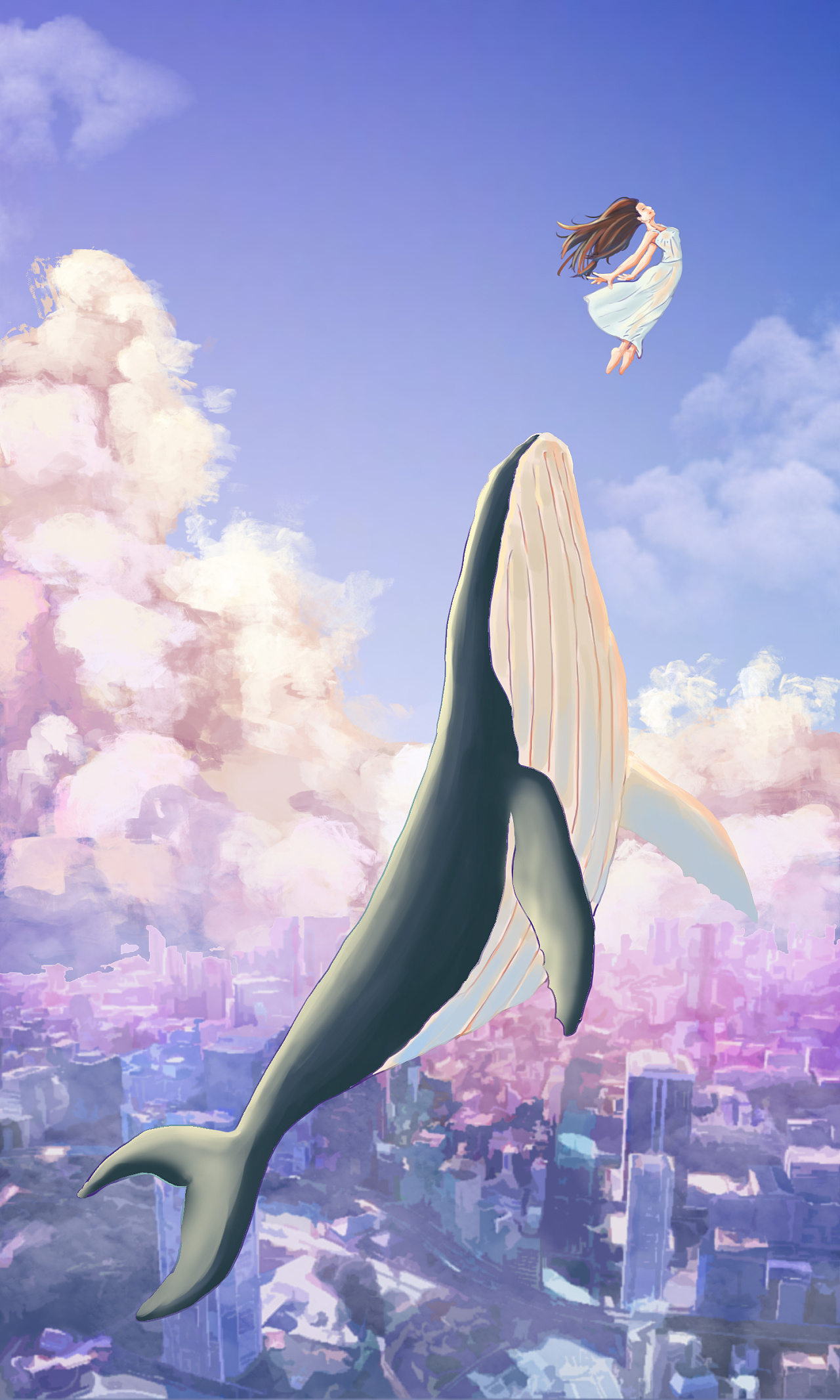 鲸鱼与女孩插画图片素材-编号39780921-图行天下