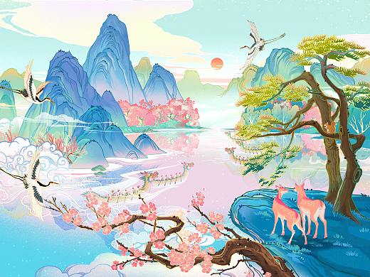 永乐宫插画系列——《青山绿水》