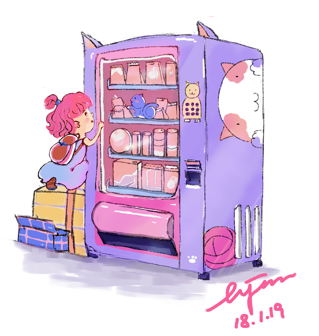 原创插画-自动贩猫机