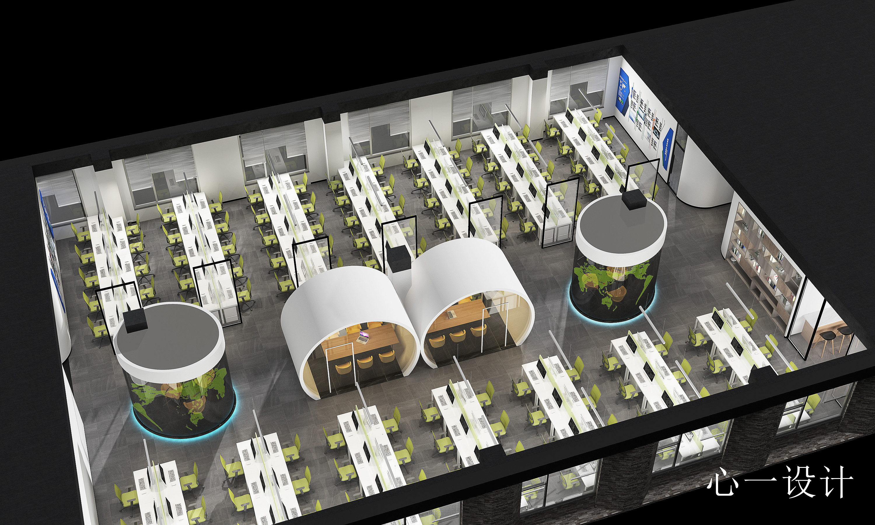 鸟瞰和透视办公室