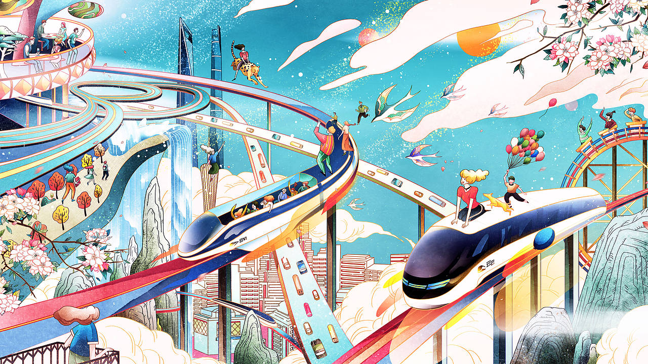 #比亚迪云轨# - 云城筑梦 展望未来（图ZMTQ1MzQ5Mjg0） - 商业插画 - 站酷设计师BanBan半半原创素材 - 站酷ZCOOL