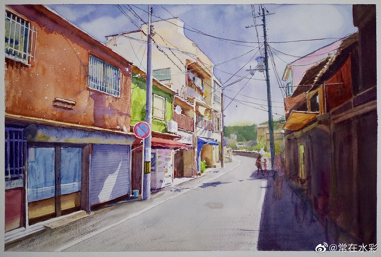 阳光街道天津水彩画