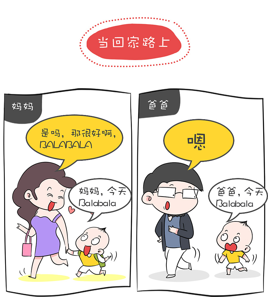 爸爸送孩子上学vs妈妈送孩子上学