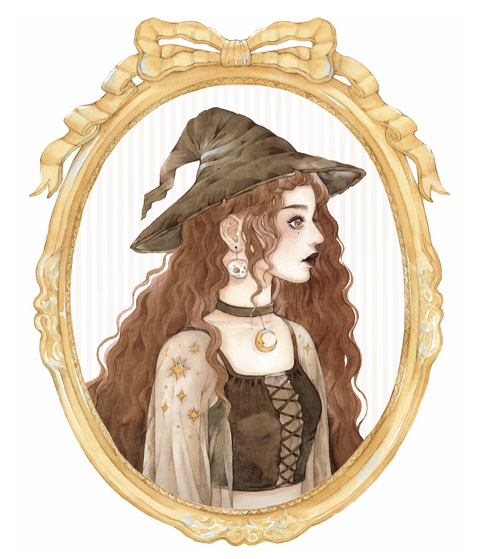 复古系少女水彩作品《双子少女馆》