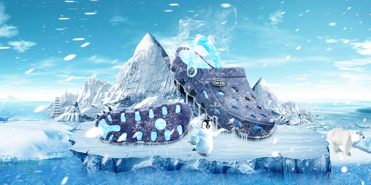 夏日拖鞋海报清凉夏季冰元素合成海报作业