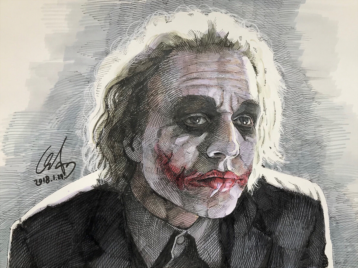 手绘希斯莱杰逝世十周年祭蝙蝠侠黑暗骑士小丑