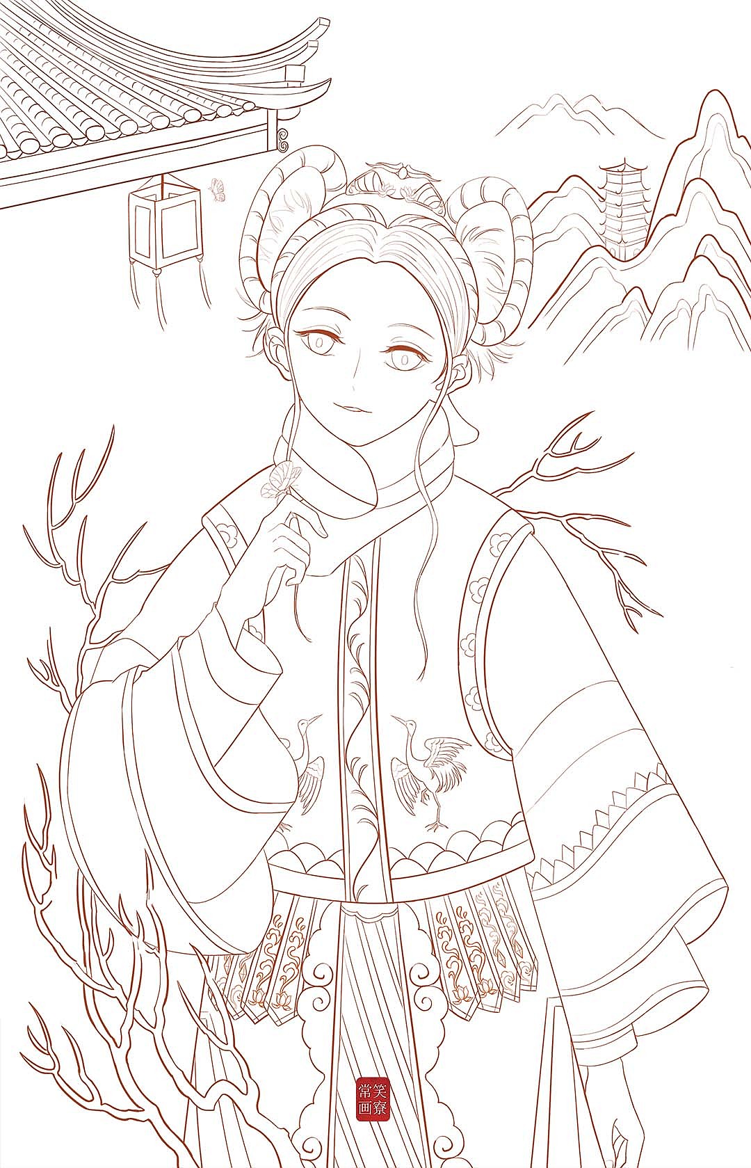 国潮插画国风插画师常笑插画人物图3熙熙月月京剧-【贵妃醉酒】43插画