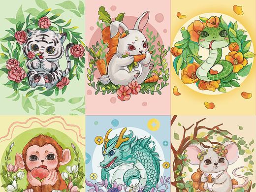 十二生肖水彩插画