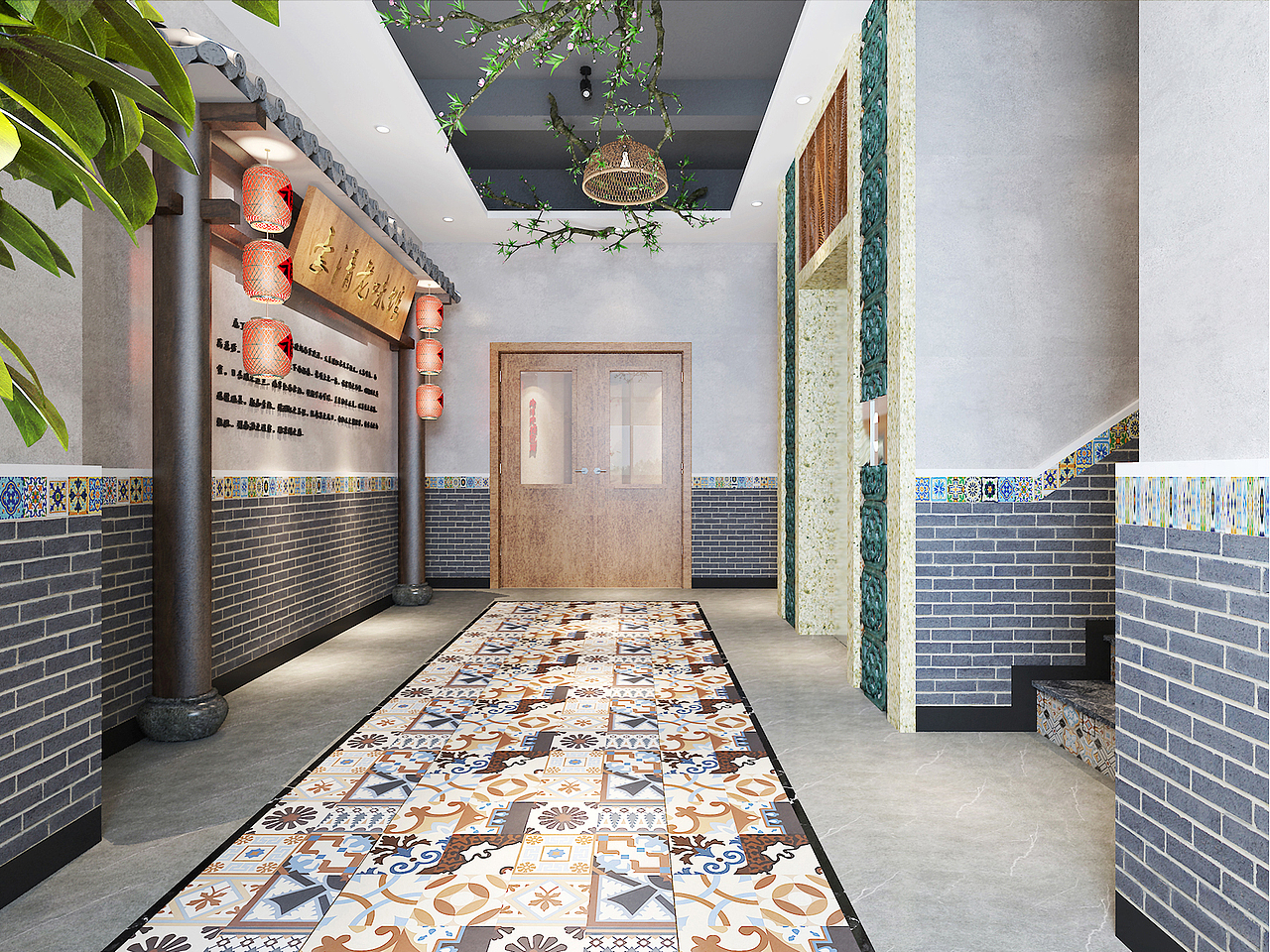 空间设计便要突出其轻松、休闲和趣味性。开放式的空间设计,配上不规则的平面,让消费者有种动感,开朗的感觉。在这个乡村主题空间里面消费者会感受到这淳朴、热闹非常的气氛。