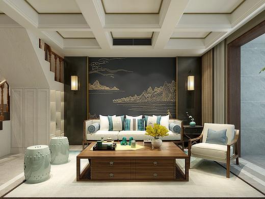 泰安山语官邸270m²新中式风格装修效果图-设计师殷俊杰