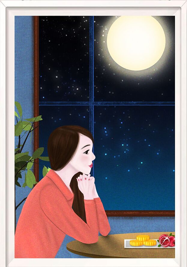 中秋节思念亲人 美食海报插画