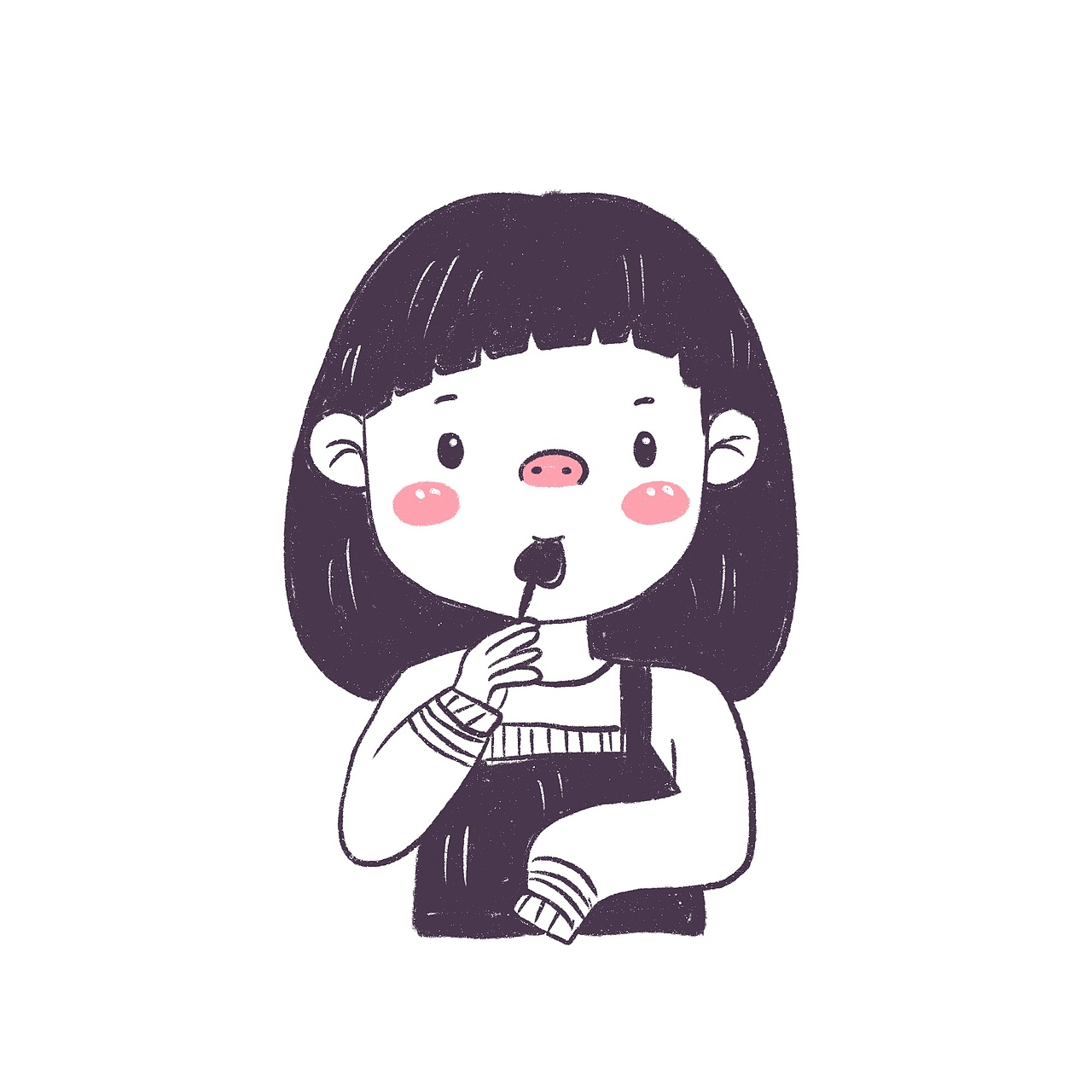 花栀子插画可爱黑白女生头像