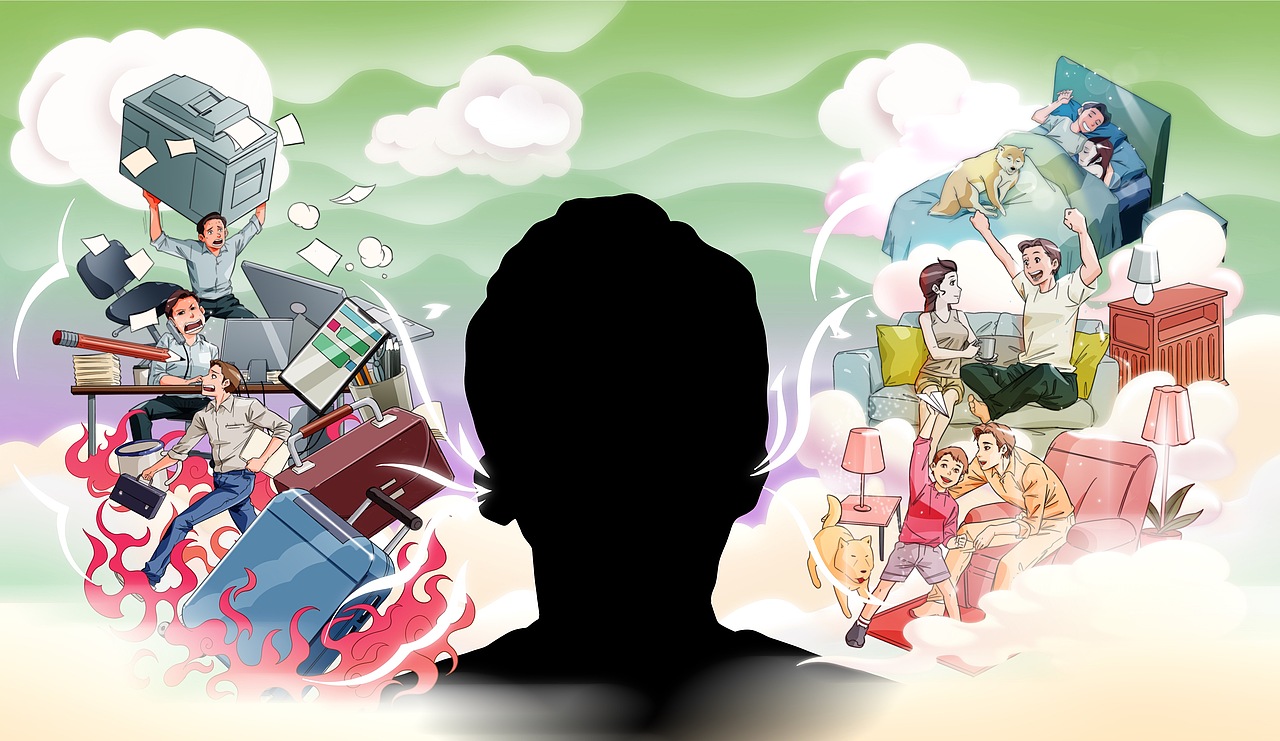 商业插画漫画—繁忙的工作温馨的家