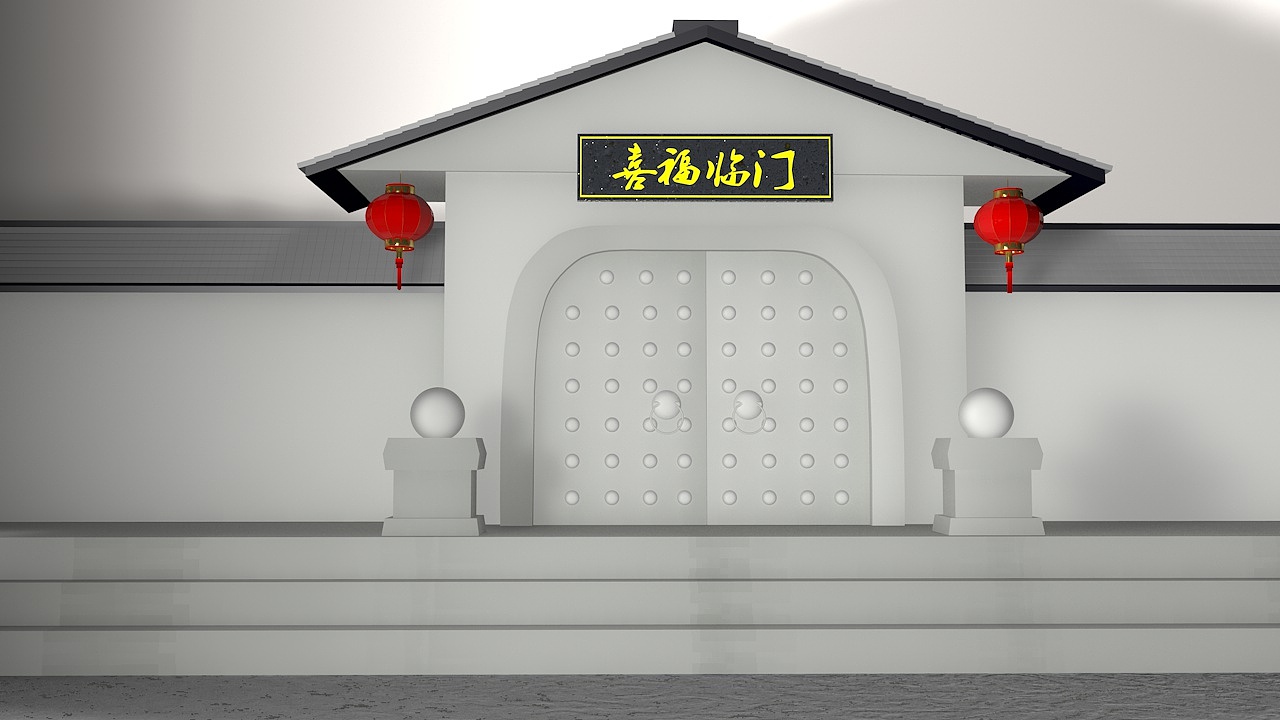 c4d随手练习-古风大门