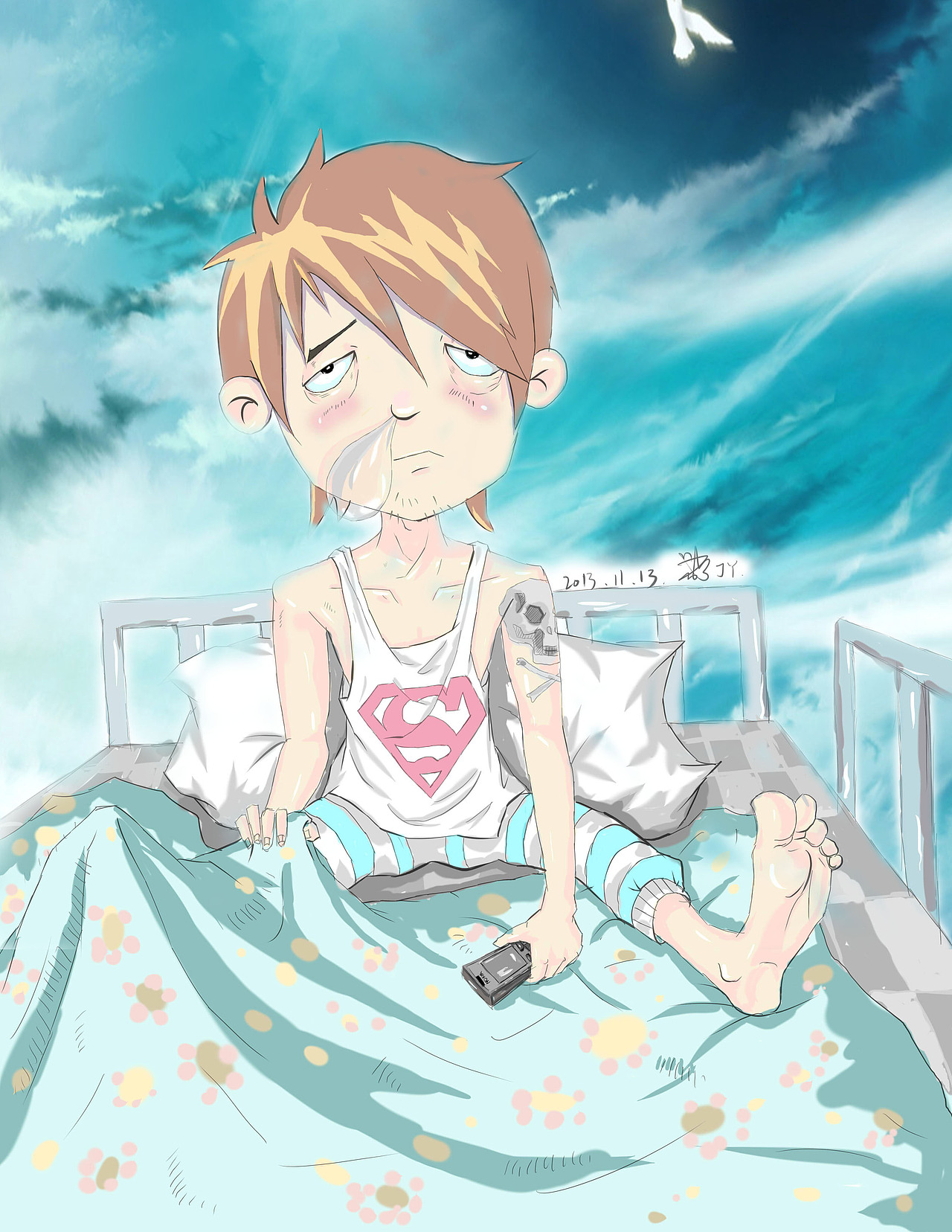 自己给自己画了个日记插画，最喜欢那小脚