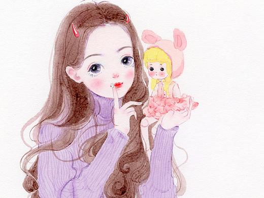 小熊猫胖哒水彩手绘人物水彩少女插画水彩人像头像画像