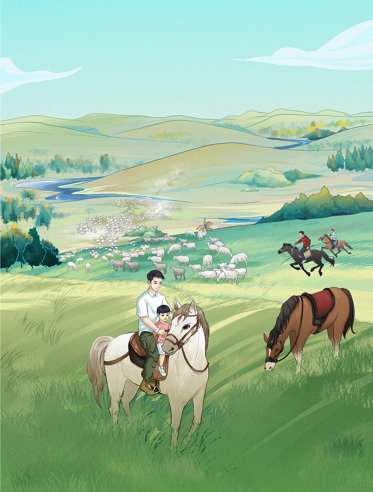 立秋 节气插画 天朗气清与广袤的草原很配（图ZMjMxNjE2MjU2） - 商业插画 - 站酷设计师bobo兰博原创素材 - 站酷ZCOOL